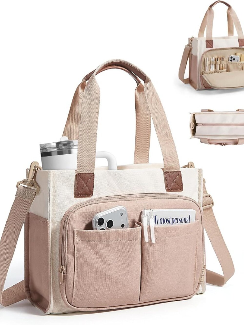 Canvas Tote Bag for Women, Small Work Tote Bag with Zipper
